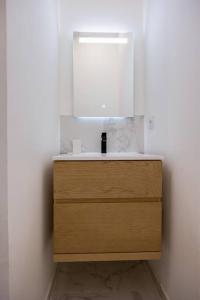 een badkamer met een wastafel en een spiegel bij La suite d'Orbigny en hyper centre in La Rochelle