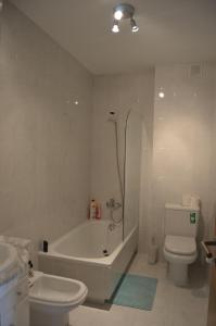 a bathroom with a tub and a toilet and a sink at Apartment Do Sar in Santiago de Compostela