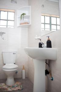 a bathroom with a white sink and a toilet at The Cosy Crib in Palatswe