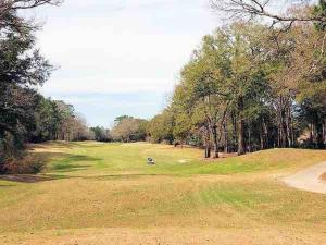 a view of a golf course with trees and a green at Donna’s Charm: 3 BR/king-suite/pools/golf in Daphne