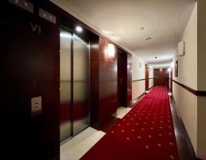 a hallway with a red carpet in a building at K22 Vip Centrum open-space Bagno in Warsaw