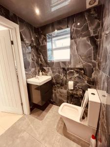 a bathroom with a toilet and a sink at Large and comfy studio flat C near Heathrow in New Bedfont