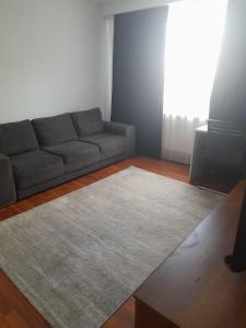 een woonkamer met een bank en een tapijt bij Victoria Apartment Luxury in Târgu Jiu