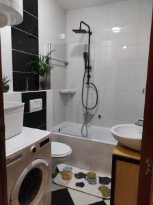 a bathroom with a toilet and a sink and a washing machine at Alacaster in Novi Sad