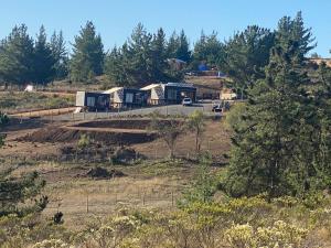 a group of houses on a hill with trees at Ecobosque y cabañas in Paredones