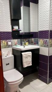 een badkamer met een toilet en een wastafel bij Super appartement in Aïn ej Jmel