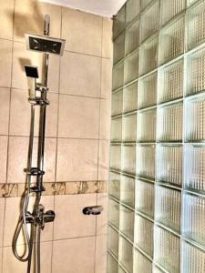 a shower in a bathroom with a shower head at The Address Resort in Kalangala