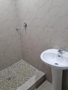 ein Bad mit einem Waschbecken und einer Dusche in der Unterkunft Airport Airbnb in Richards Bay