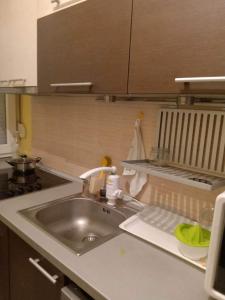 Novi Beograd的住宿－Ušće apartman，厨房配有水槽和台面