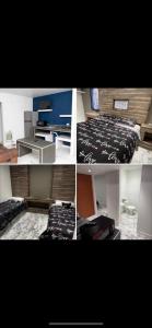 uma colagem de fotos de um quarto com uma cama e um quarto com em Hotel Suite las Misiones em Ciudad Juárez