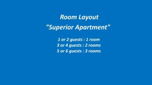 a blue background with the text from room layout superior appointment at La Casa de Manuel in Portomarin