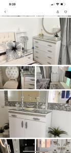 a collage of photos of a room with a white dresser at STUNNINg 3BR 4AC CLASSY FURNITURE FLAT شقه من ثلاث غرف فخمه جداااا مجهزه بالكامل للايجار اليومي او الشهري in Cairo