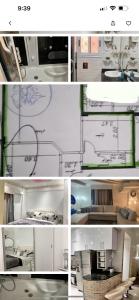 a collage of four different drawings of a kitchen at STUNNINg 3BR 4AC CLASSY FURNITURE FLAT شقه من ثلاث غرف فخمه جداااا مجهزه بالكامل للايجار اليومي او الشهري in Cairo