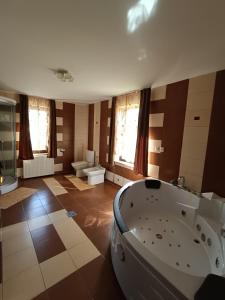 a large bathroom with a tub and a toilet at Casa Alboi in Ciocăneşti