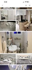a collage of four pictures of a bathroom at STUNNINg 3BR 4AC CLASSY FURNITURE FLAT شقه من ثلاث غرف فخمه جداااا مجهزه بالكامل للايجار اليومي او الشهري in Cairo