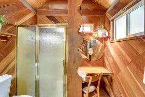 a tiny house with a mirror and a table at 10 Mi to Lake Tahoe Beaches Home with Pool Table in South Lake Tahoe +43 photos