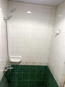 a bathroom with a urinal and a green tile floor at Rovers Boys Hostel Dubai Near Gold Souq Metro in Dubai