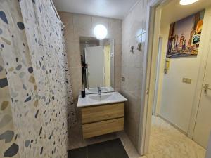 a bathroom with a sink and a shower at Little Stephanie in Brussels