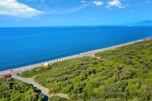 eine Luftaufnahme eines Strandes und des Ozeans in der Unterkunft Gitavillage Club degli Amici in Pescia Romana