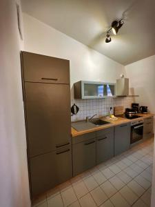a kitchen with a refrigerator and a sink at Talgarten Penthouse 1 in Erfurt