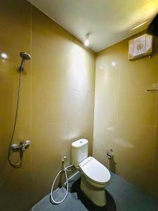 a bathroom with a toilet and a shower at Batur Volcano Guesthouse in Kintamani