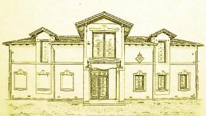 un disegno in bianco e nero di una casa di Villa Dvor SUBOTICA a Subotica