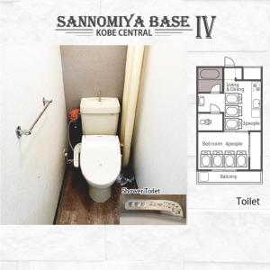 神户LN09 三宮中心! 7名まで宿泊可能! 交通至便! Sannomiya Base 4 ドンキホーテ付近的一间带卫生间的浴室,拥有平面图