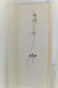 een douche met een douchekop in de badkamer bij Tristan in De Haan