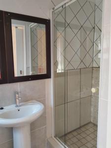 a bathroom with a sink and a glass shower at BellaMaria in Pretoria