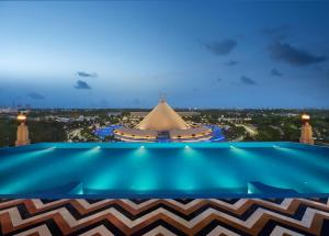 a view of the pyramid from the roof of a building at The Leela Gandhinagar in Gandhinagar