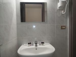 een badkamer met een witte wastafel en een spiegel bij Residenze Amelia in Parma