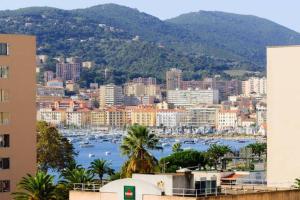 - une vue sur une ville avec des bateaux dans un port dans l'établissement Bel Orizonte, Grand appart 70m2 vue mer, à Ajaccio