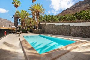 una piscina con palme e un muro di pietra di Paraiso del Molinero Alto a Mogán
