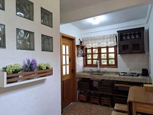 a kitchen with a sink and a counter top at Orobó Kaá - entre a floresta e a vida no campo in Monteiro Lobato