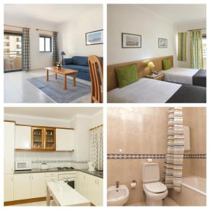 a collage of three pictures of a hotel room at Plaza Real by Atlantichotels in Portimão