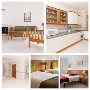 a collage of four pictures of a kitchen and a room at Plaza Real by Atlantichotels in Portimão