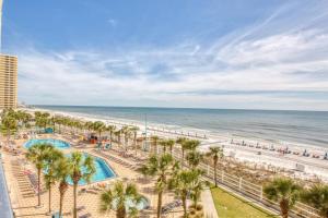 an aerial view of the beach and the ocean at Oceanfront Condo #507 at Summit Beach Resort in Panama City Beach