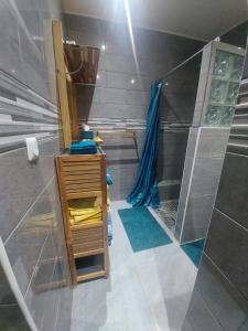 uma casa de banho com um chuveiro e um lavatório. em Ti Coin Des hauts de saint joseph 974 em Saint-Joseph
