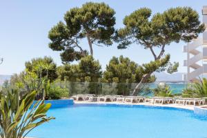 a swimming pool with lounge chairs and trees at Hotel Best Punta Dorada in Salou
