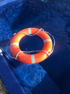 an orange life buoy in a pool of water at Chambres d'hôtes Vue sur la Muraille de Sens in Sens