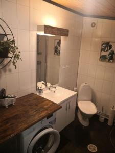 a bathroom with a sink and a toilet in it at Feriebolig i Garmo in Lom