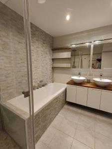 巴黎的住宿－Loft, atelier artiste Montmartre，浴室配有两个盥洗盆和浴缸。