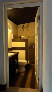 een badkamer met een toilet en een wastafel bij Casa I’x (Jaguar) in San Juan La Laguna