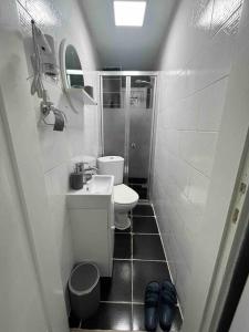 een kleine badkamer met 2 toiletten en een wastafel bij Amür hotel 8 in Istanbul