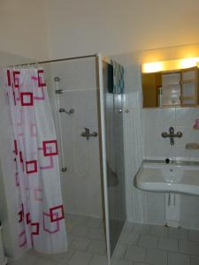 マリアーンスケー・ラーズニェにあるHotel Pelikanのバスルーム(シャワー、シンク付)
