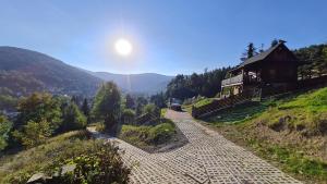 un camino de piedra que conduce a un edificio en una montaña en Apartamenty SPOKOLOKO Letniczówka Widoki, en Bystra