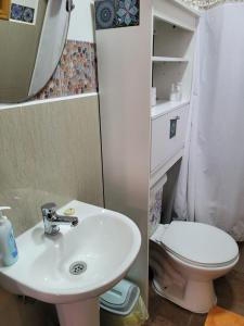 a bathroom with a sink and a toilet at Cabañas ali in Puerto Aisén