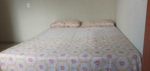 a bed with two pillows on top of it at Alter do Chão Casa 02 in Alter do Chao