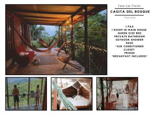 un collage de fotos de una casa con hamaca en La Casita del Bosque en Santa Marta