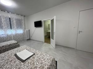 パドヴァにあるCasa Roma rooms&apartmentsのベッドとテレビのある寝室